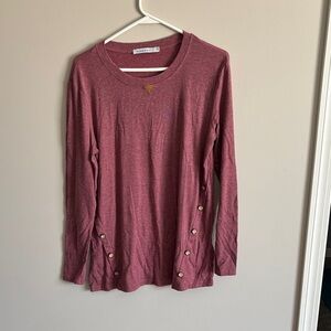 Harhay Long Sleeve Button-Hem Top - Dusty Rose